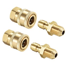 uxcell Garden Hose Brass Quick Connect Set Fittings M14x1.5 Male & Female Thread Water Hose Connectors Pressure Washer Adapter Connectors, 2 Sets