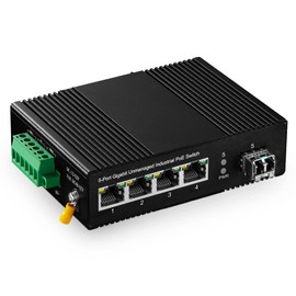 Binardat 5 Port Gigabit PoE Din Rail Industrial Ethernet Switch, 4 PoE IEEE802.3af/at, 1 SFP Port with 20km LC Module, with One 60W PoE Power Supply
