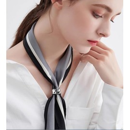 Dainty Oblate Silk Scarf Ring Brooch for Women Minimalist Geometric Shawl Scarves Buckle Wrap Clasp Clip Rings Brooches Fashion Dress Accessories Jewelry (Silver)