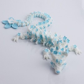 3D Printed Cherry Blossom Dragon – Sakura Realistic Articulated Dragon Fidget Toy, Desk Décor and Collectible 28CM (LightBlue White)