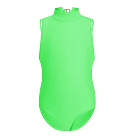 Phineein High Neck Gymnastics Leotard with G-hook Closure Sleeveless Criss-cross Backless Dance Leotard (Lime Green,Adult Small)