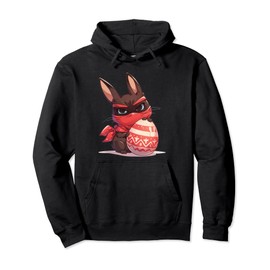 Colorful Easter Eggs Hunt Ninja Cat With Bunny Ears for Kids Pullover Hoodie