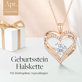 CDE Necklace 925 Sterling Silver, Forever, Love, Heart, Rose Gold Plating, Birthstone Pendant, Necklaces for Women, Jewellery Gift with 5A Cubic Zirconia, Sterling Silver
