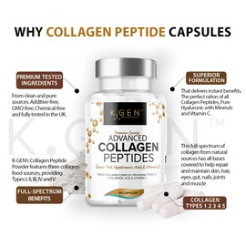 Pure Collagen Supplements Capsules Grass Fed Advanced Multi Collagen Peptides | Collagen Powder Pills for Hair, Skin, Nails, & Joints for Women & Men by K GEN