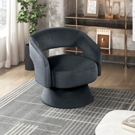 Lexicon 360 Degree Swivel Accent Chair, Modern Comfy Velvet Round Barrel Chair, Open Back, Plush Foam Cushions, Metal Swivel Base for Living Room/Bedroom/Office, Dark Gray