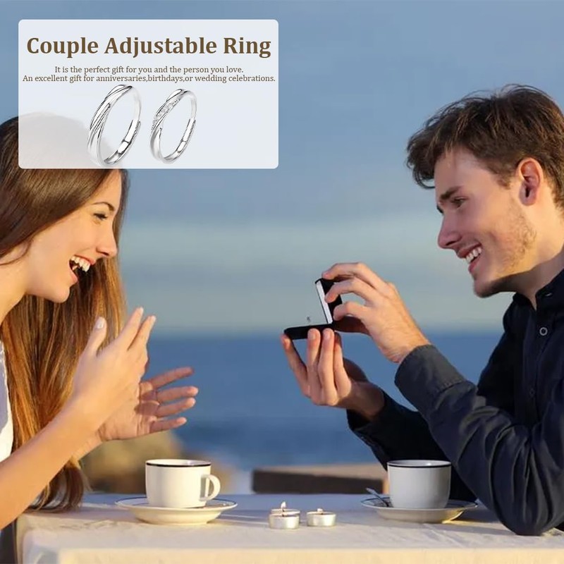 YHIJSR Pack of 2 Silver Couple Rings with Opening, Adjustable