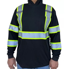 TuGlow Hoodie Black High Visibility Safety Shirt  With Reflective Stripes - 3X