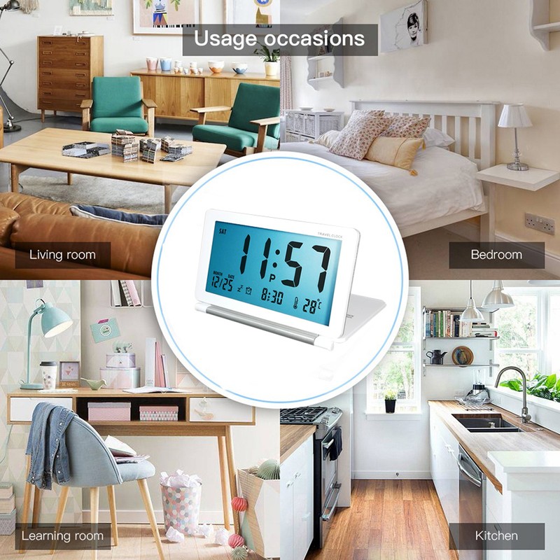 Digital Travel Alarm Clock Battery Operated LCD Clock with Date