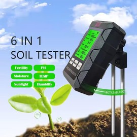 Zunate Medidor de PH del Suelo 6 en 1 para Plantas, Kit de Prueba de Fertilidad/Humedad/luz/pH/Temperatura del Suelo: Cabezal Giratorio, Retroiluminación, Sonda Sensible para Agricultura
