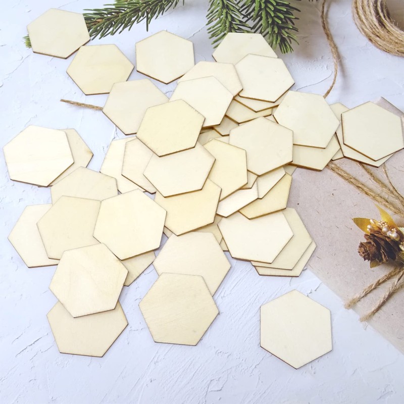 Honbay 50PCS 50mm/2Inch Hexagon Blank Unfinished Wood Slices for DIY