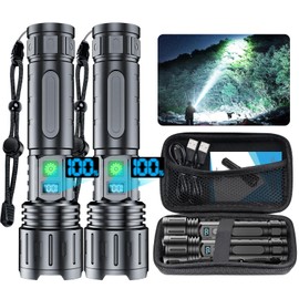 Flashlights High Lumens Rechargeable - 20H Runtime 1500 Meters Long Beam Super Bright LED Flash Light with Power Display & IPX5 Waterproof for Camping, 5 Modes, Zoomable Handheld Flashlight,2pcs