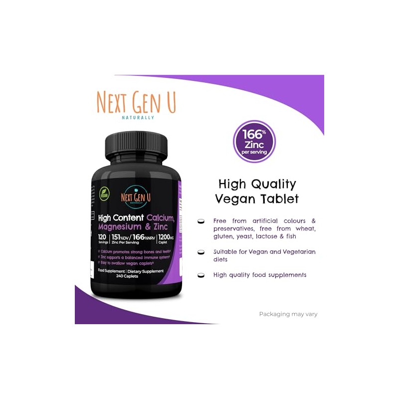 NGU Calcium Magnesium Zinc Essential Mineral Supplement 240 Vegan Caplets