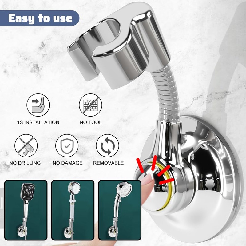 VGECEE Shower Head Holder No Drilling Suction Cup 360° Rotatable