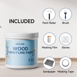 Mollor Matte Finish Wood Paint for Furniture, Durable Cabinet Countertop Paint Easy Application for DIY Projects, Wood, Metal, Home Decor and More(16OZ, Coastal Blue with Tools)
