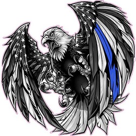 Thin Blue Line Law Enforcement American Flag Eagle Magnet Decal 5" Y