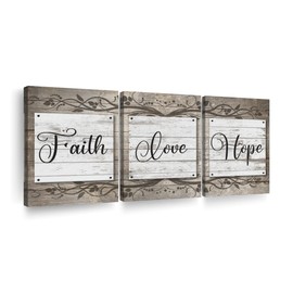 Elephant Stock Faith Love Hope Inspirational Quote Multi Piece Canvas - 3 Panel Family Typography Decor - Family Sign Dining Room Wall Art - Home and Family Wall Art Typography - 56" X 27"