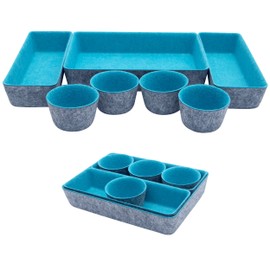 Teeo - Desk Organizer Drawer - Makeup Drawer Organizer Trays - Bathroom Drawer Organizer - Small Desk Organizer - Home Office Cosmetic Bins Dividers Compartment Organization - Pack of 7, Turquoise