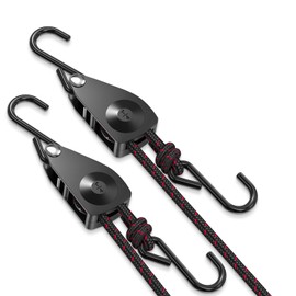 VIPARSPECTRA Ratchet Tie Down Straps, 1/4" Adjustable Rope Hangers [2 Pack, 12FT, 150 lbs/Pack], Heavy Duty Kayak Pulley System with Hooks for Garage Cargo Trucks Tents Grow Lights Various Lashing