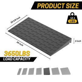 VILMON Black Rubber Threshold Ramp – 1 to 4 Inch Rise Options, 3650 lbs Capacity, Non-Slip Extensible Door Ramp for Wheelchairs, Walkers, Scooters, Black Indoor Outdoor Entry Ramp (3 inch)