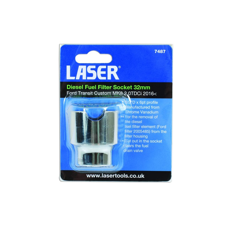 Laser 7487 Diesel Fuel Filter Socket 1/2 Inch D 32