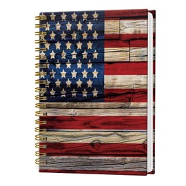 LNZLKING Spiral Notebook Journal for Women Men, A5 Hardcover Journal, 120 Pages Thick Paper, College Ruled Writing Notebook for School, Work & Office 8.3'' × 5.9''(Vintage Wood American Flag)