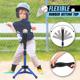 Hikeen Baseball Tee for Kids, Baseball Tee Baseball Batting Tee for Kids Softball & Baseball Practice Tee Easy Adjustable Hight Portable Hitting Tee with Carry Bag（Blue）