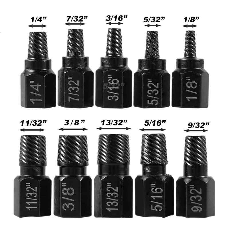 10 Pcs Screw Extractor Set, Hex Shank Rounded Bolt Remover