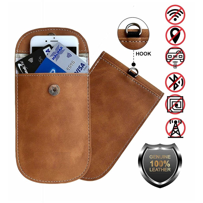 Mayfield Faraday RFID Signal Blocking Pouch – Genuine Black Leather,
