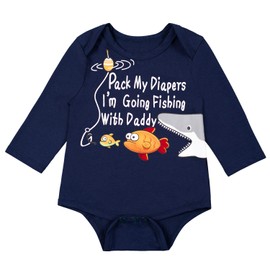 Auggle Baby Boys' Daddy's New Fishing Buddy Outfit Set Long Sleeve Bodysuit (Blue Long, 12-18 Months)…