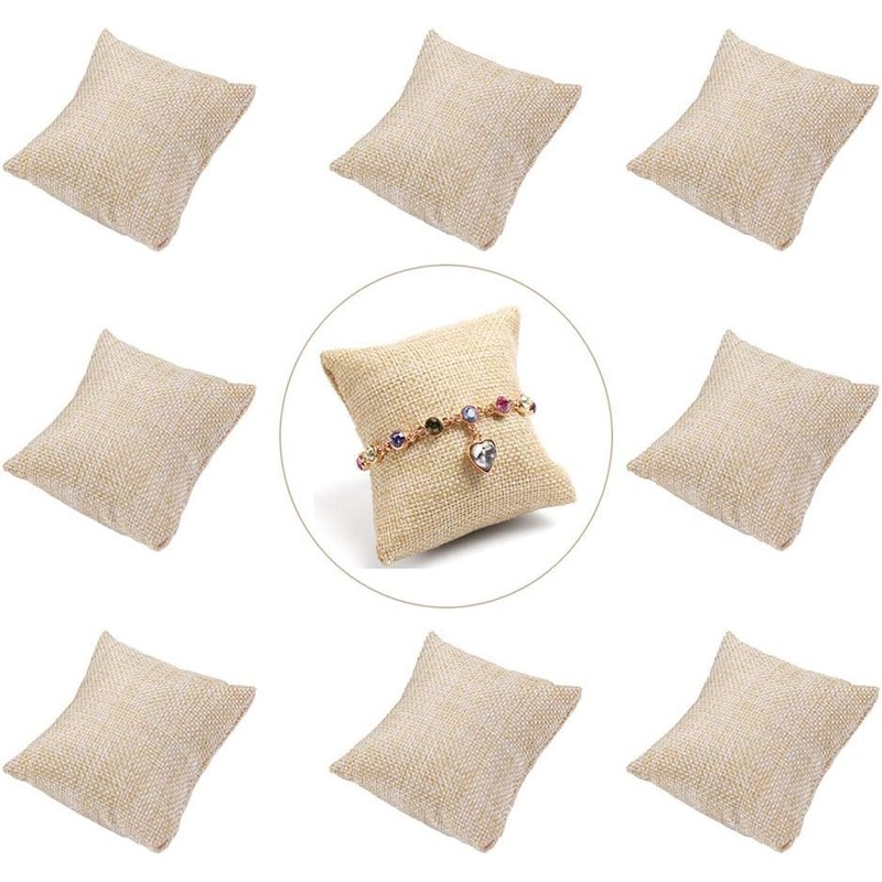 WinldMonmo 2PCS Light Brown Burlap Bracelet Watch Pillow Bangle Cushion,