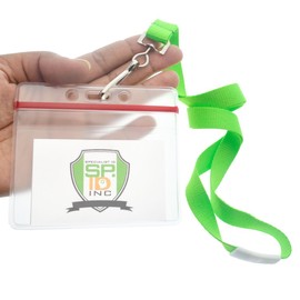 12 Pack - Bright Neon Lanyards with Clear Resealable Horizontal Badge Holder - Wide Neck Straps with Breakaway Clasp for Cruise Key Cards, Theme Park & School Passes by Specialist ID (Assorted Colors)