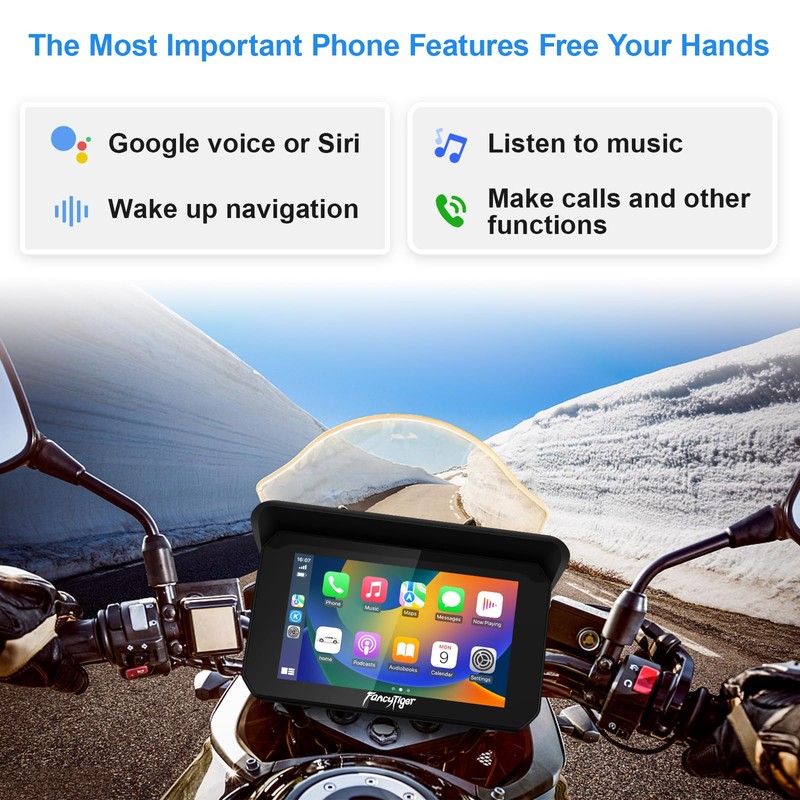 FancyTiger Motorcycle Carplay & Motorcycle Android Auto, 5 Inch IPS