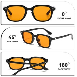 CIKJUK Retro Sunglasses Women Men Square Glasses Vintage Glasses for UV400 Protection Sunglasses, Black/Orange