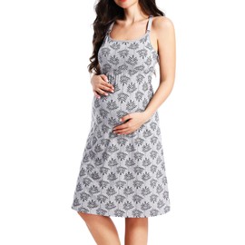 SUIEK Maternity Nursing Tank Tops Dress Breastfeeding Camis Nightgown Sleepwear (Small, Dark Grey+Grey Print+Atrovirens - 3-Pack)