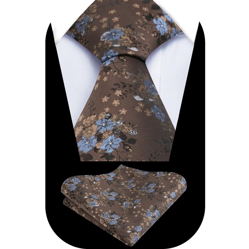 Alizeal Mens Floral Patterned Necktie with Pocket Square for Formal