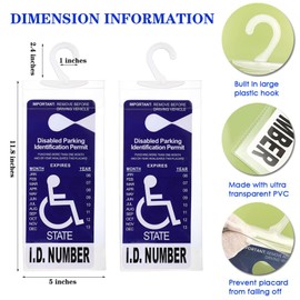Handicap Placard Holder for Auto 11.8" x 5" Ultra Transparent Handicapped Placard Holder Disabled Parking Permit Holders for Car with Plastic Large Hanger 2 Pack