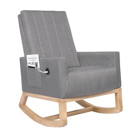 VECELO Rocking Chair Nursery, Modern Upholstered Glider Rocker with USB Port and Side Pocket, High Backrest Padded Seat Accent Armchair for Living Room, Nursery, Bedroom