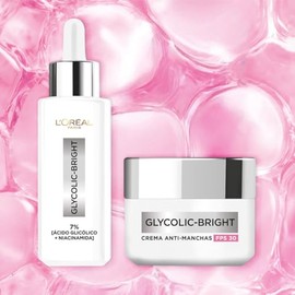 LOral Paris Kit anti-manchas Glycolic Bright Srum facial 30ml  Crema de da 50ml - con Melasyl, cido Gliclico y Niacinamida, tu rutina de skin care    