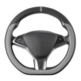 COFIT D-Shape Car Steering Wheel Cover for 37-38 cm, Scratch-Resistant Flat Floor Steering Wheels, Microfibre Leather Steering Wheel Cover, Non-Slip Breathable Steering Wheel Protection, Grey and