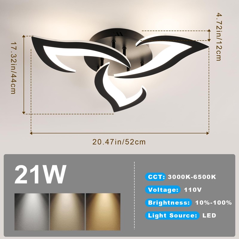 DELIPOP Modern Ceiling Light, 21W Dimmable Ceiling Lamp Remote Control,