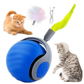 Smart Ball Cat Toy 3.0 - Automatic Self-Moving Interactive Cat Toy with USB Charging, 4 Play Modes & Replaceable Tail for Indoor Cats - Boredom Relief for Indoor Kittens (Blue)