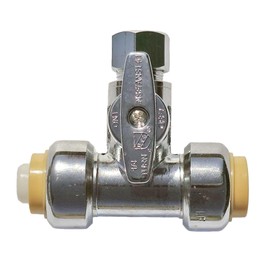 Push On T-STOP Shut Off Valve (1/2" Push x 1/2" Push x 1/4") - Safe for Drinking Water - Kitchen & Bathroom Sink, Refigerator, Dishwasher, Toilet Hookup Valve - 1/4 Turn T-Valve for Copper, PEX, PVC