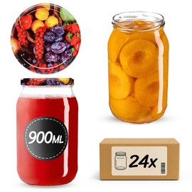 KADAX Preserving Jars 900 ml with fi82 mm Screw Lid, Large Jars with Twist Off Lid, Preserving Jars for Cucumbers, Preserving Jars, Preserving Jars (Fruit, Pack of 24)