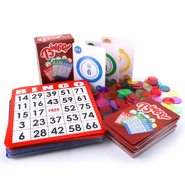 Complete Calling Bingo Game Set with 50 Bingo Cards, 500 Colorful Bingo Chips & Bingo Calling Cards Deck for Kids & Adults, Seniors. Great for Family/Friend Parties, Large Groups, Bingo Night