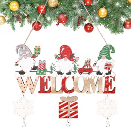 Kleemeiero Christmas Door Hanging Decorations Welcome Wooden Hanger Lettering with Santa Claus and Snowflake Wooden Door Wall Hanging Sign with Christmas Door Sign for Christmas Decoration