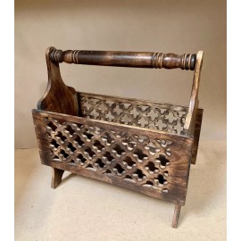 Globedecor 17" Magazine Rack Solid Wood Rustic Newspaper Basket Wooden Foldable Stand