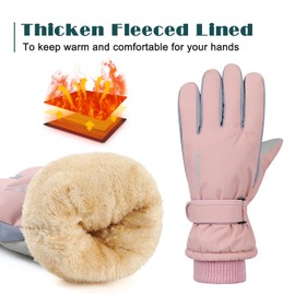 American Trends Ski Gloves for Women Warm Snow Gloves Waterproof Touchscreen Pockets Snowboard Winter Gloves for Outdoor Pink One Size