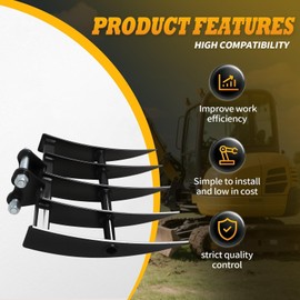 Jecoupoon Mini Excavator Wide Backhoe Rake 0.8T-1.5T Mini Excavator Attachment Span 90MM/3.54In Center Distance 90MM/3.54In Hole Diameter 25MM/0.98In