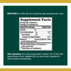 Nature's Bounty Vitamin D3 Gummies by Nature's Bounty, Vitamin Supplement, Supports Immune Health, 50mcg, 2000IU, Mixed Fruit Flavor, 90 Gummies
