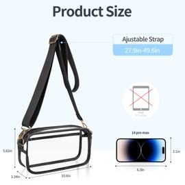 VOROLO Large Waist Pack Clear Crossbody Bag,Stadium Approved Small See Through Purse Handbag with Adjustable Shoulder Strap for Sports Black, 02 Black, Large Clear Bag, Large Clear Crossbody Bag
